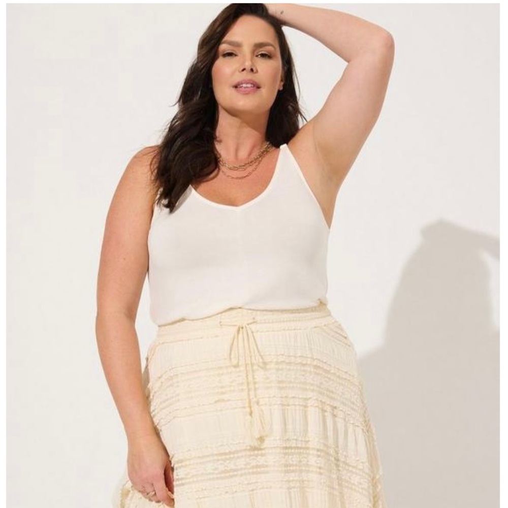 Mini laced, smock waist skater skirt from Torrid color natural